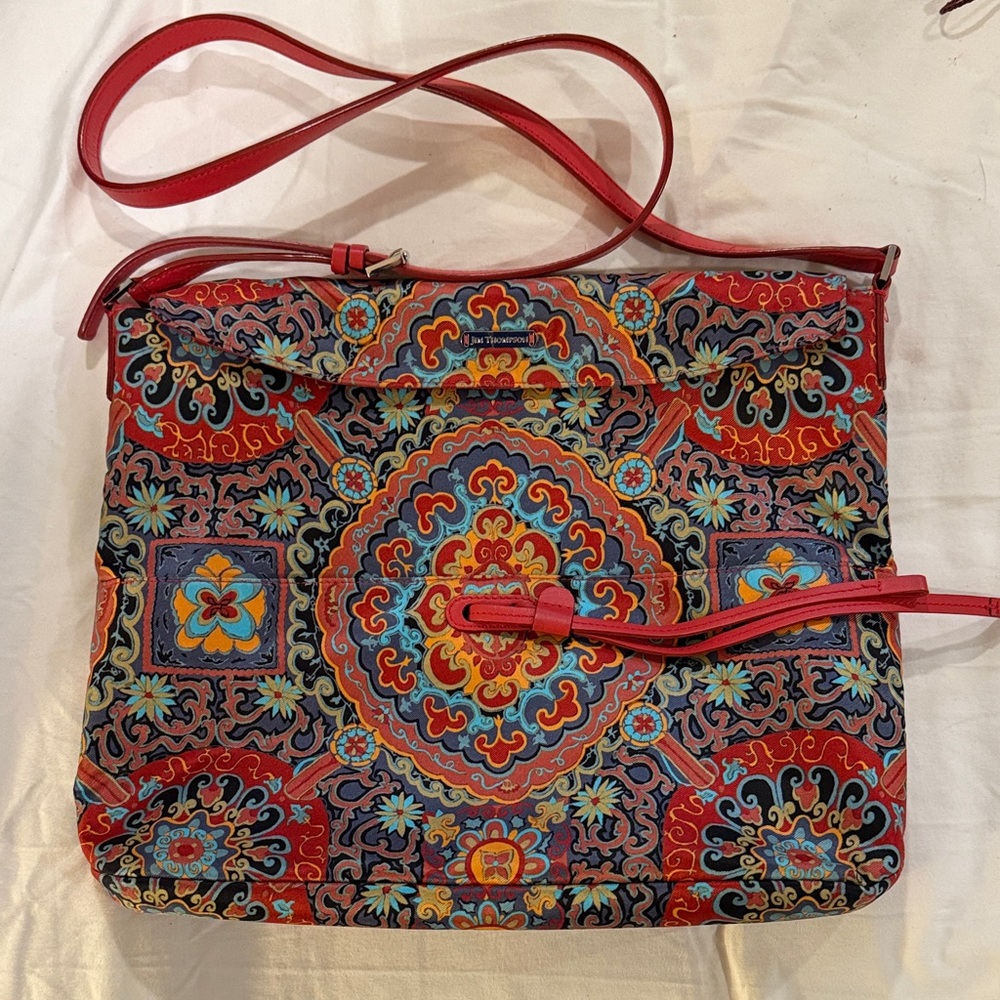 Jim Thompson Red Patterned Crossbody Bag and wristlet combination 100% silk